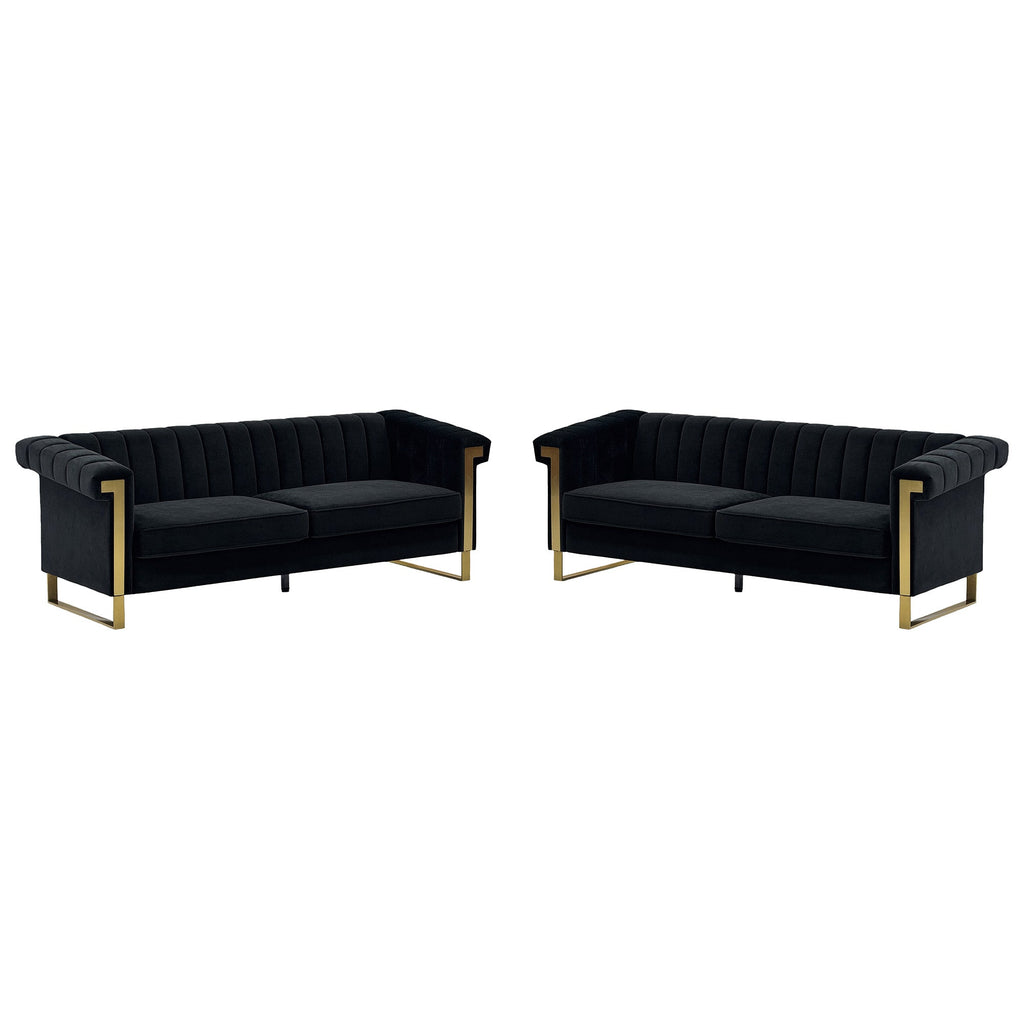 Black Velvet 2 Piece Sofa Set