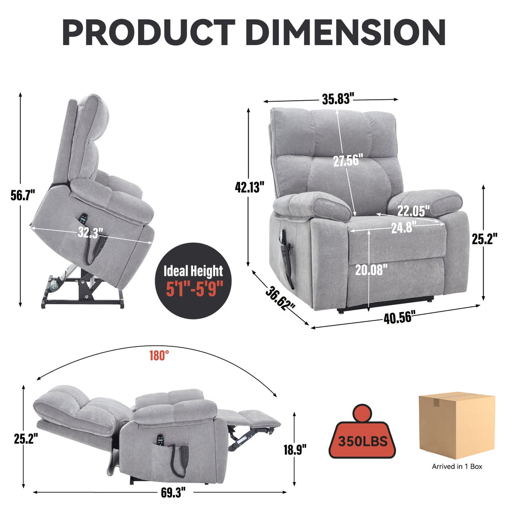 Grey Heat Massage Dual Motor Electric Power Lift Recliner