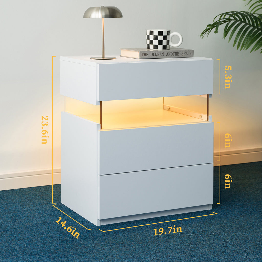 LED Nightstands with 3 Drawers