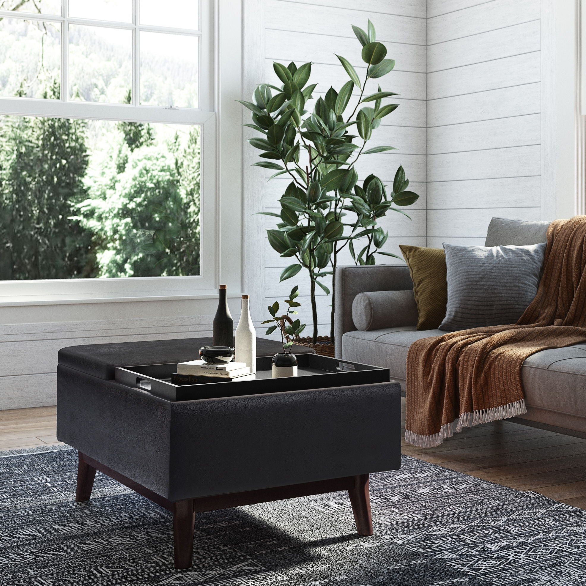Owen - Tray Top Small Coffee Table Upholstered Storage Ottoman