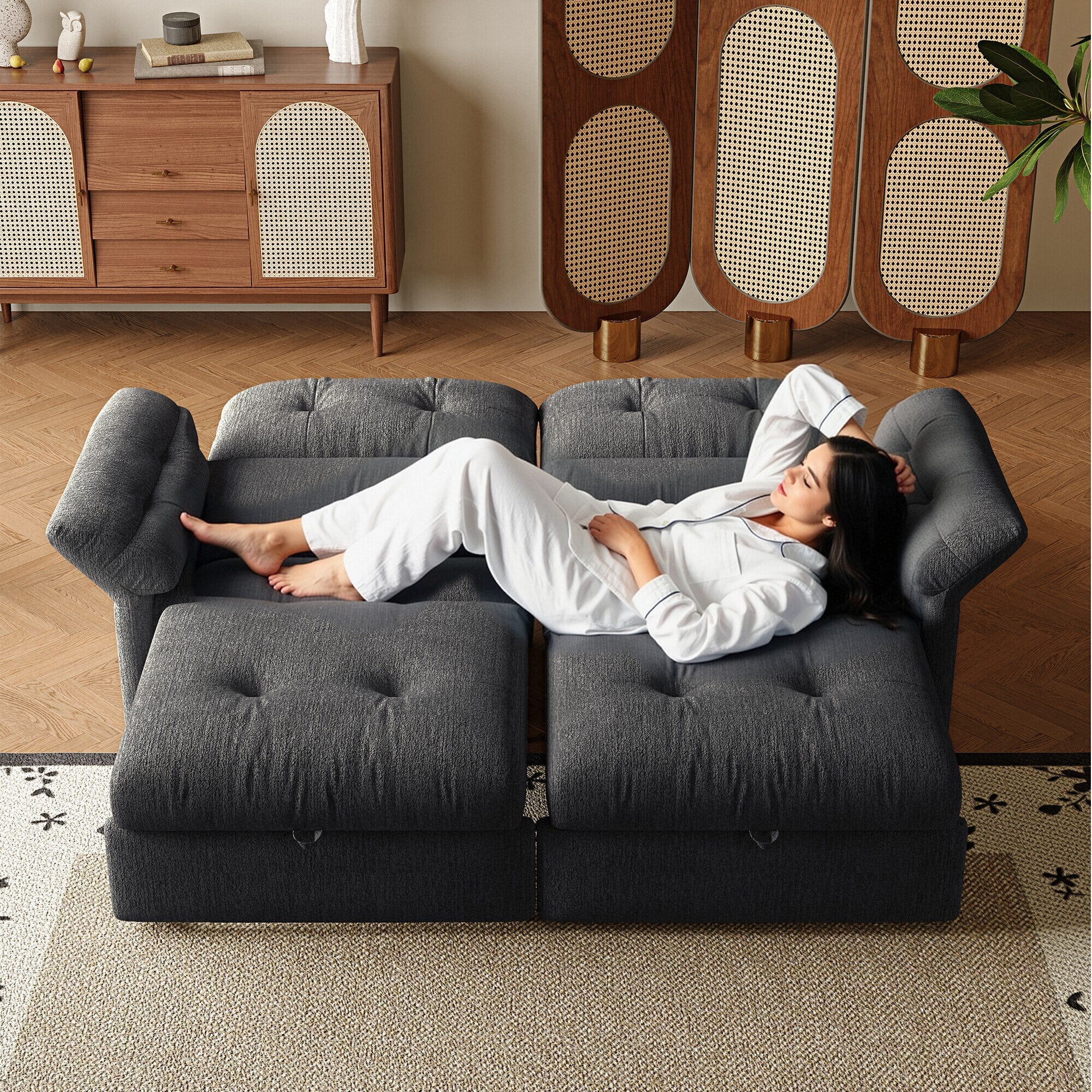 Multi-Functional Sofa Bed - 81.5 Inch Plush Chenille Sofa