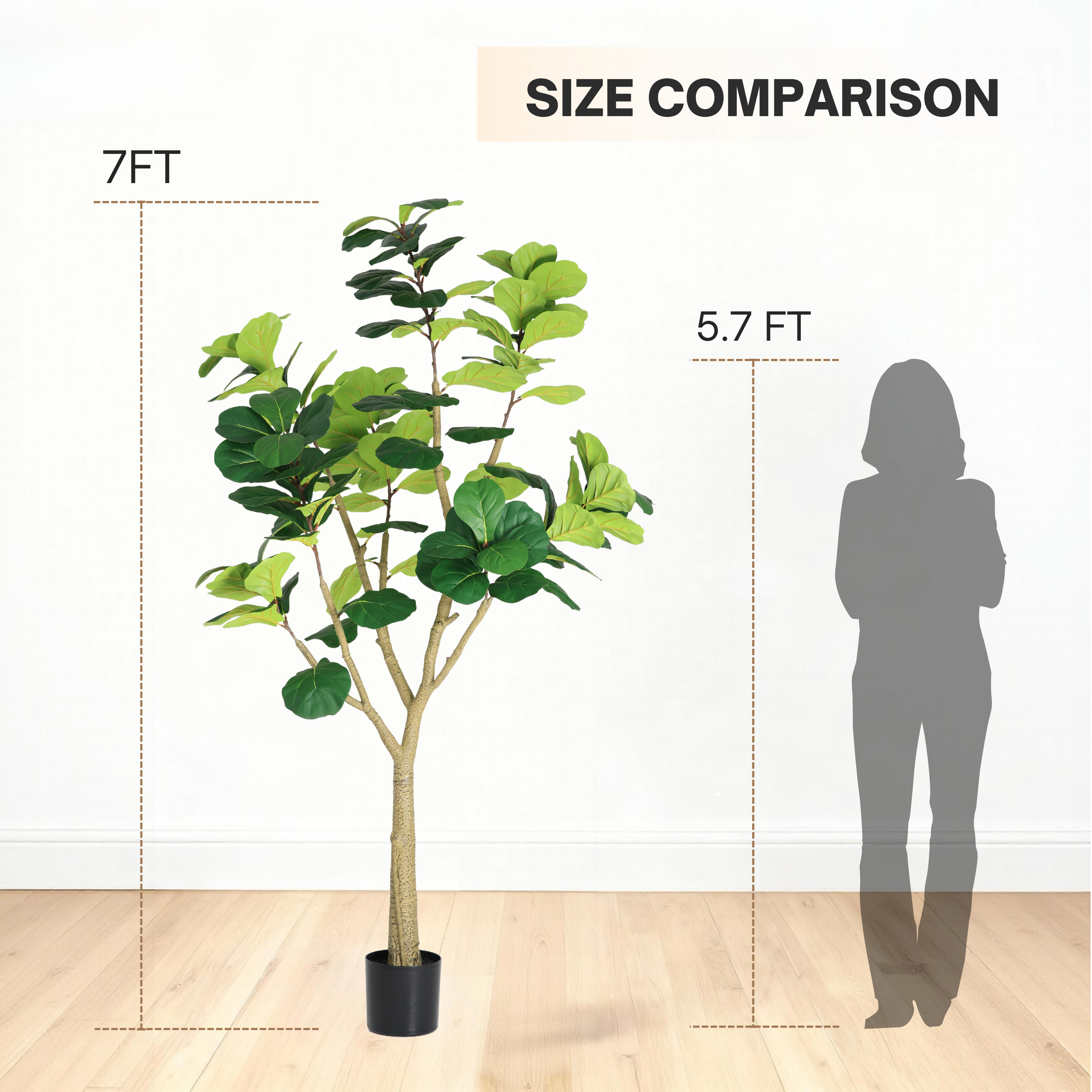 7FT Artificial Fiddle Leaf Fig Tree, Realistic Faux Potted Plant