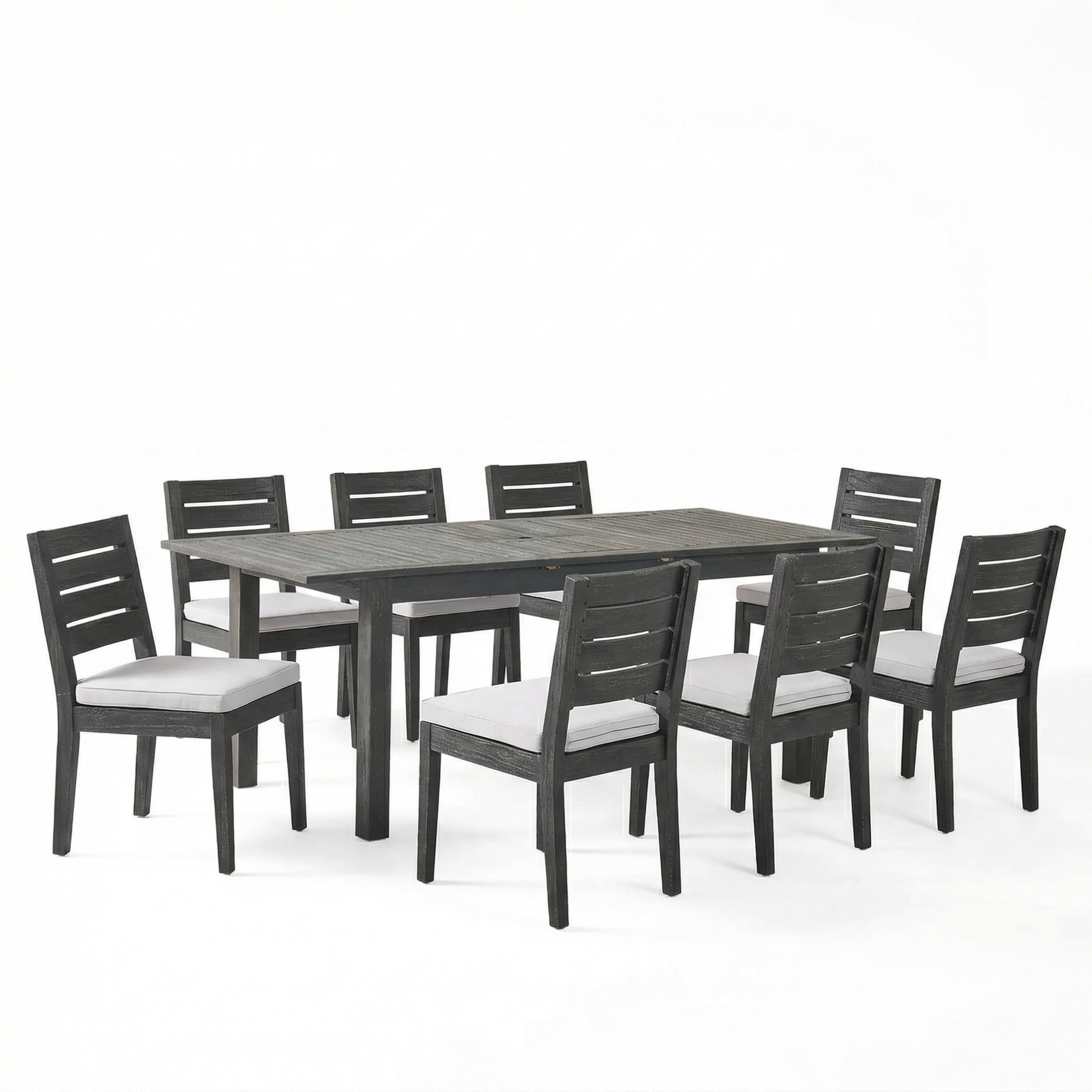 9-Piece Outdoor Dining Set with Extendable Acacia Wood Table and Cushioned Chairs