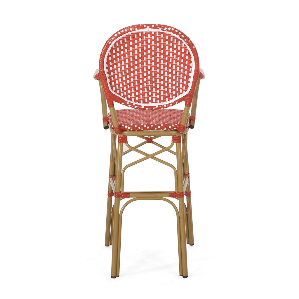 Outdoor Wicker and Aluminum French Barstools, Set of 2