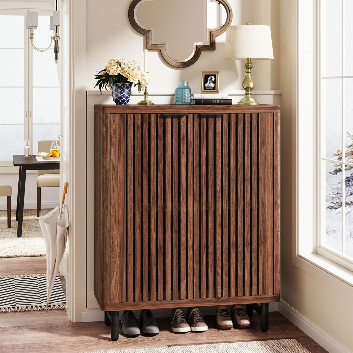 6 Tier Shoe Cabinet With Louvered Doors