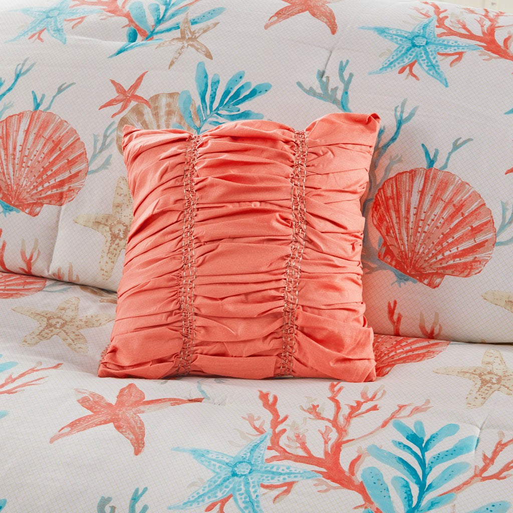 7 Piece Cotton Sateen Comforter Set Coral Queen