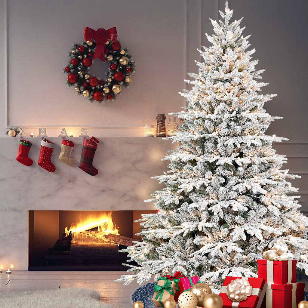 6.5ft Pre-Lit Flocked Artificial Christmas Tree