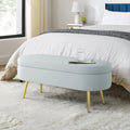 Ottoman Oval Storage Bench, Flannel with Metal Legs-Cyan