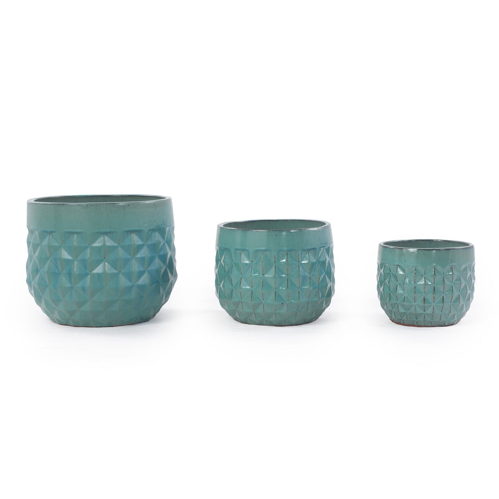 Handmade Ceramic Planter Pots Set of 3, Vintage Turquoise