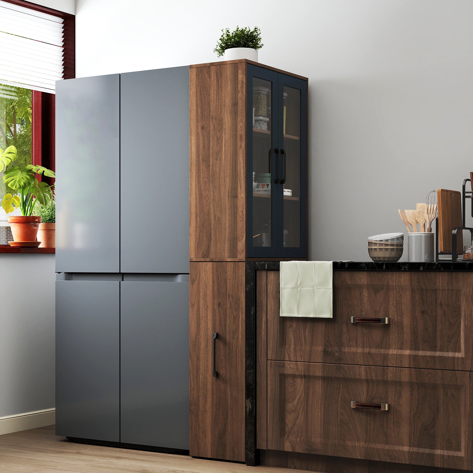 70.87" High Display Storage Cabinet with Multi-Tier Shelves and Glass Doors