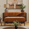 Jared Roll Arm Tufted Bench Settee, Burnt