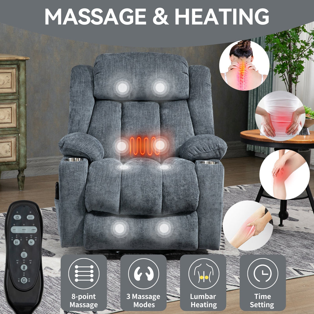 Chenille Power Lift Recliner Chair with Massage & Heating