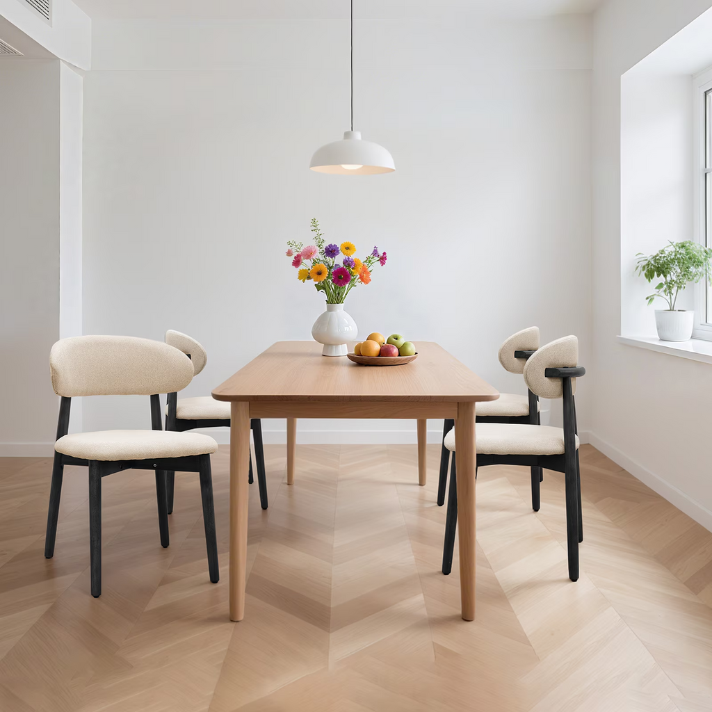 Beige Cotton-Linen Fabric Upholstered Dining Chair