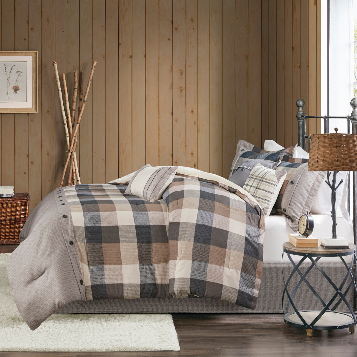 7 Piece Herringbone Comforter Set Neutral Queen
