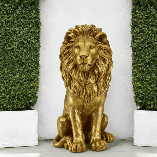 24" Lion Statue, Resin Outdoor Guardian Sculpture