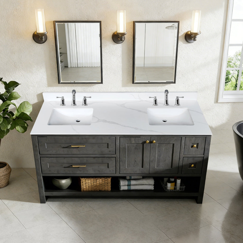 61-Inch Quartz Double Bathroom Vanity Top