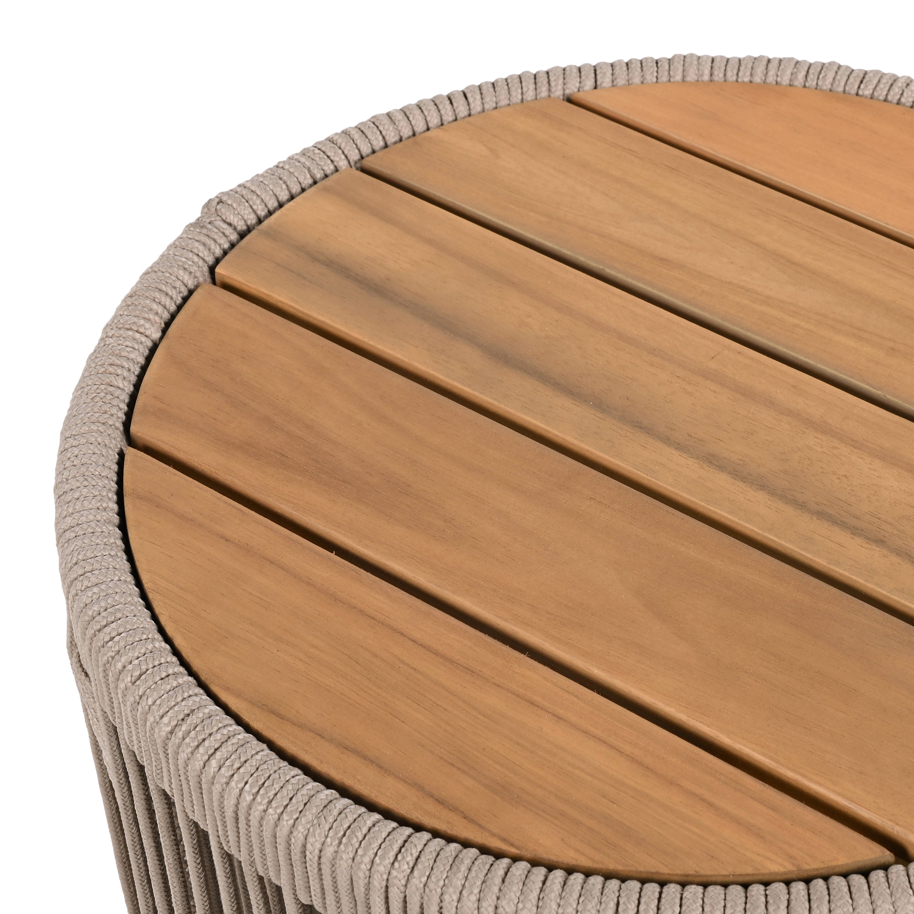 Outdoor Rope Chaise Lounge Set with Adjustable Backrest and Teak Look Side Table