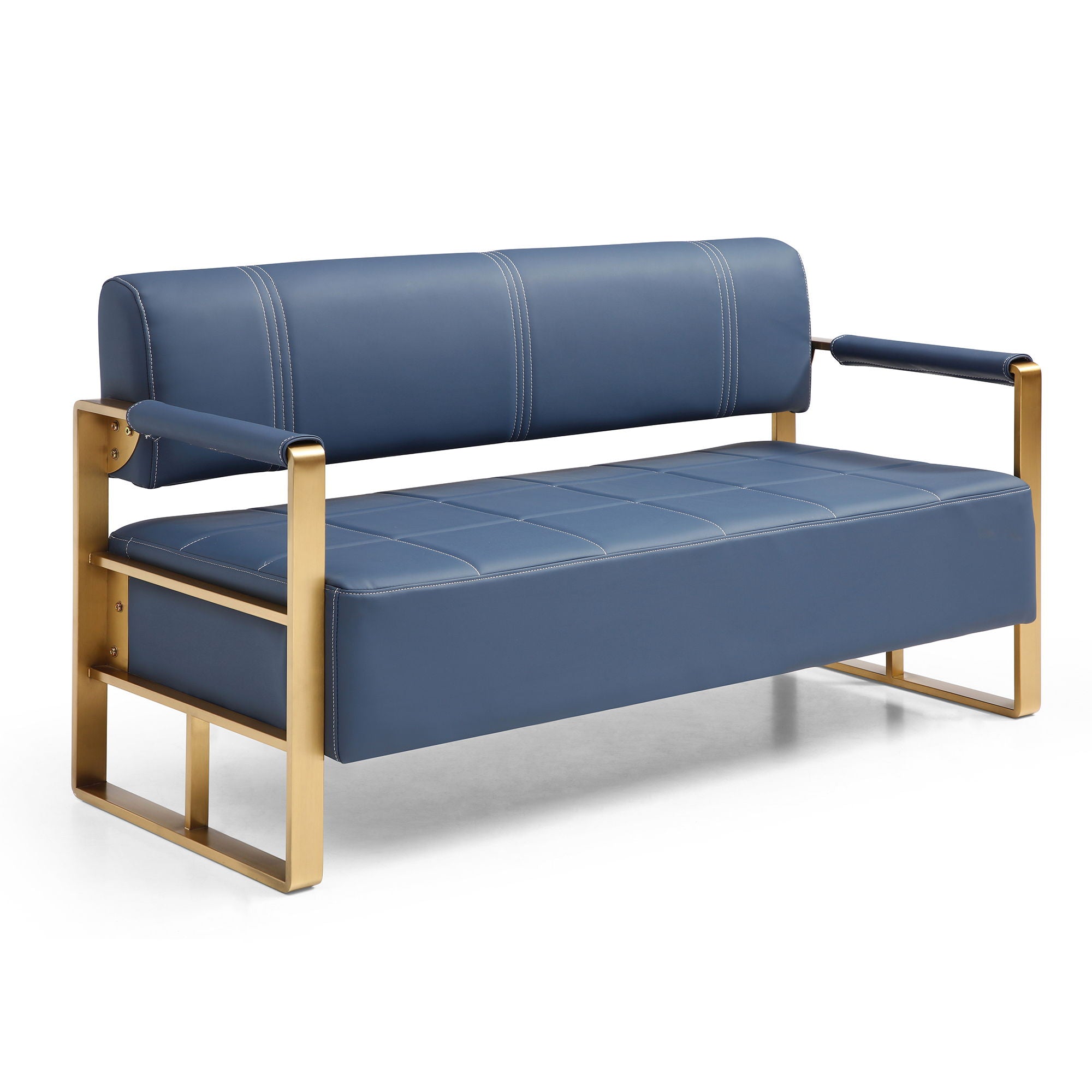 Modern Upholstery Accent Loveseat Sofa For Living Room 2 Seater With Metal Arms