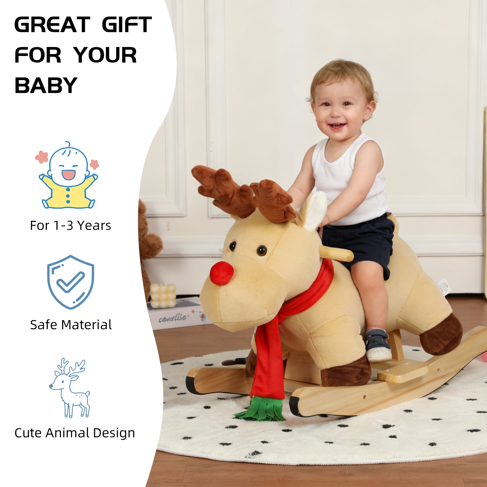 Kids Ride-On Rocking Horse Toy with Jingle Bells