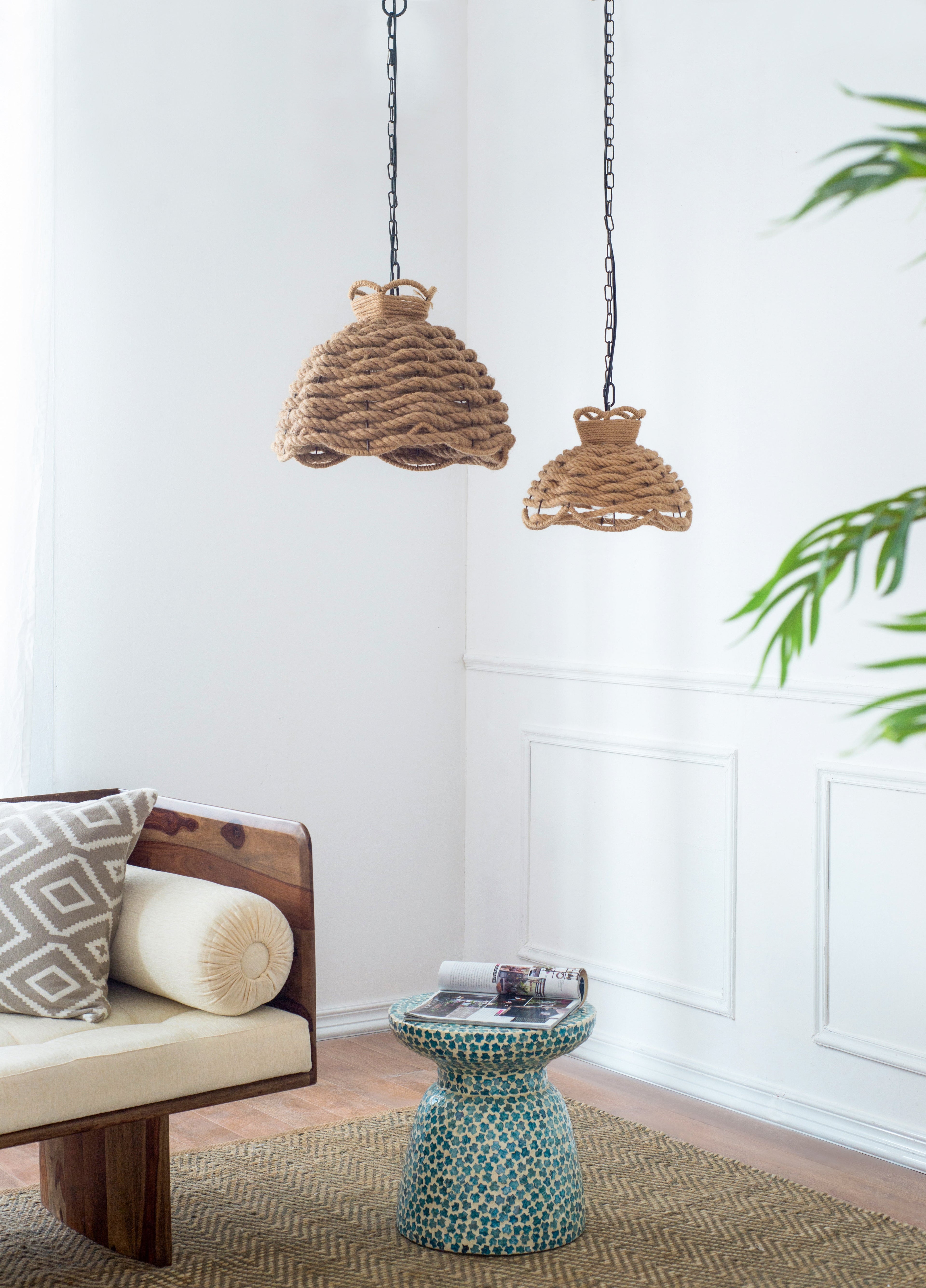S/2 Rope Woven Chandelier
