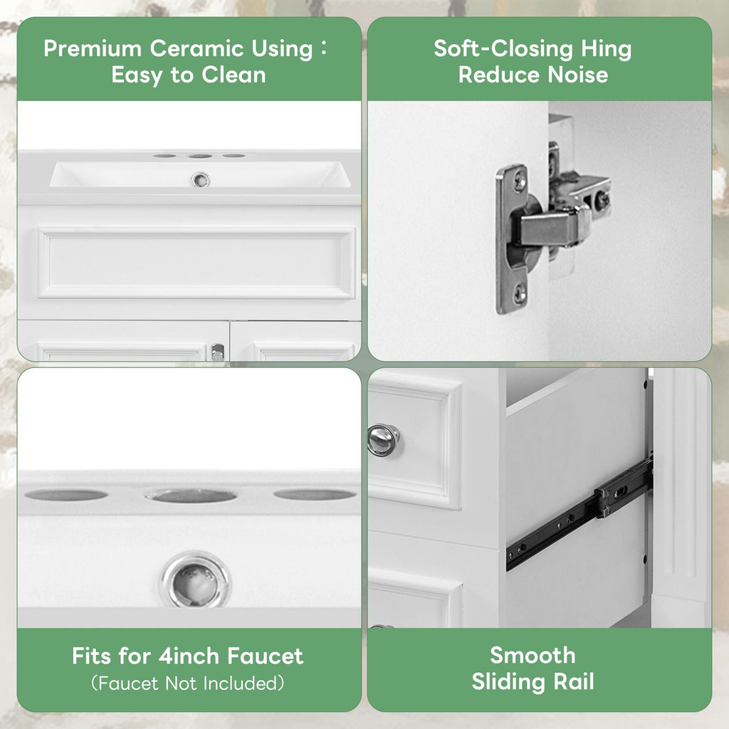 Bathroom Vanity With Sink, Compact Cabinet & 2 Drawers And Adjustable Shelf