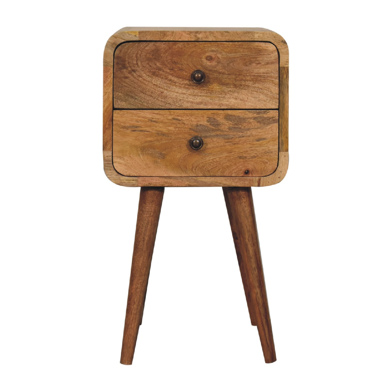 Solid Wood Mini Curved Nightstand, 2-Drawers, Oak-ish