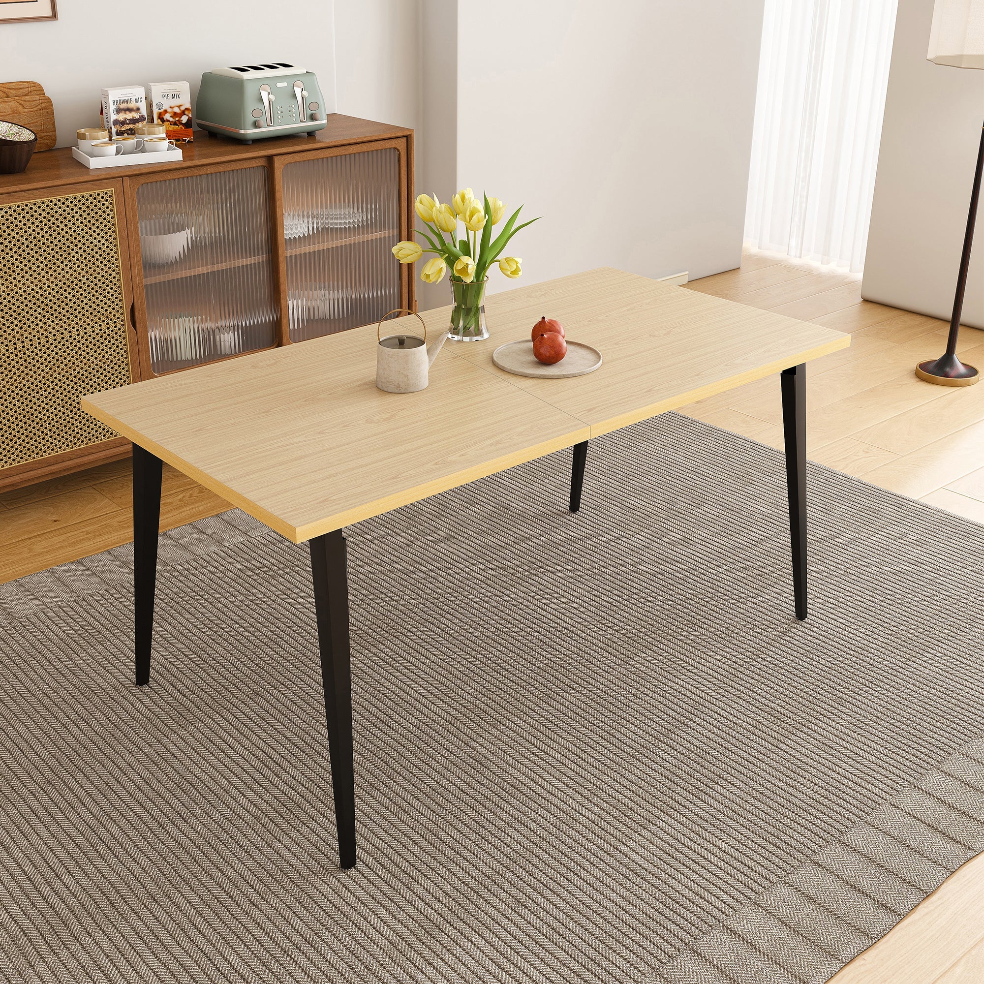 63-inch Modern Dining Table with Wooden Tabletop and Rust-Resistant Iron Legs