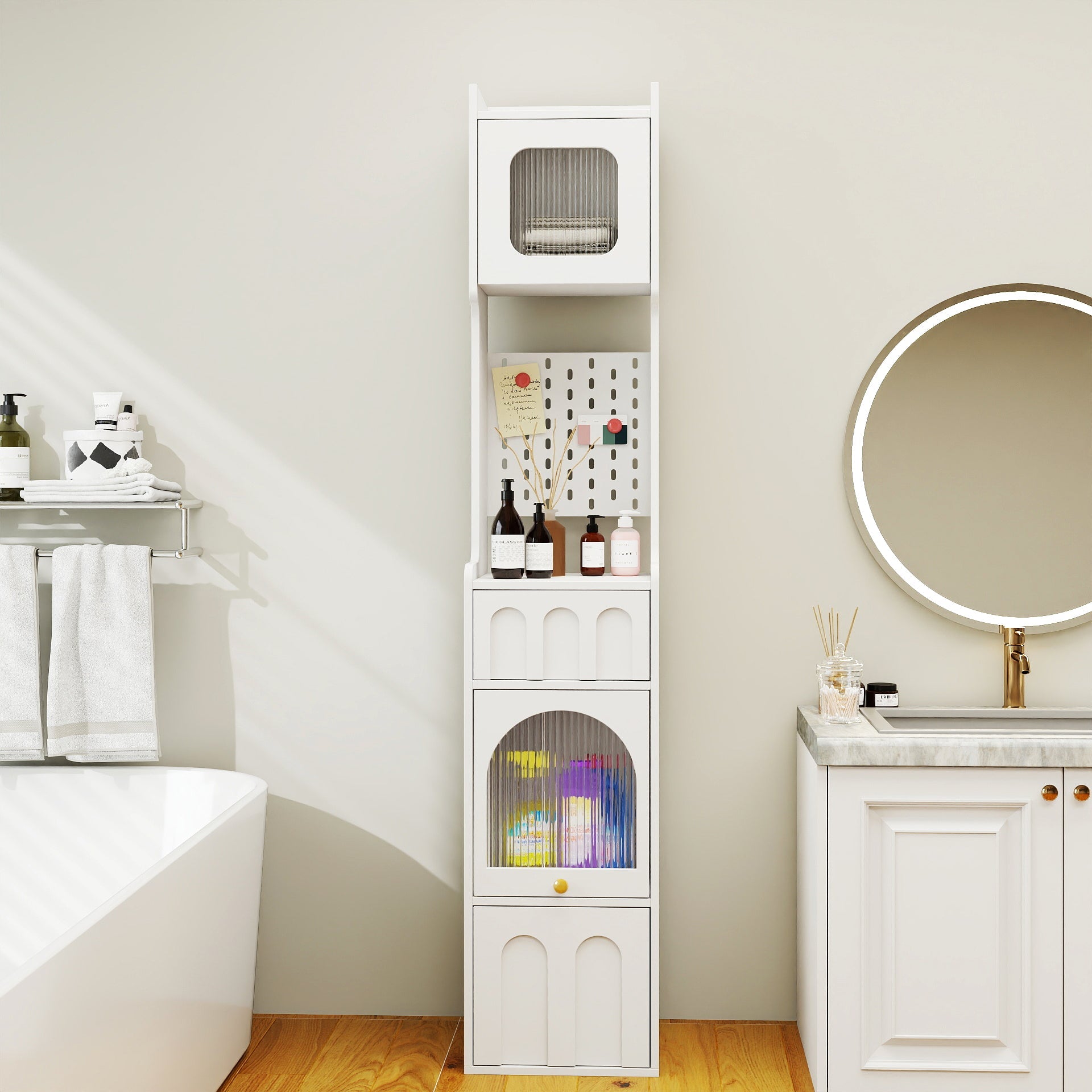 70.87" H Tall Bathroom Storage Cabinet with 1 Door and 2 Drawers
