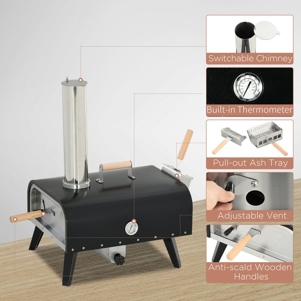 Outsunny Outdoor Pizza Oven with 12" Rotating Stone and Foldable Legs