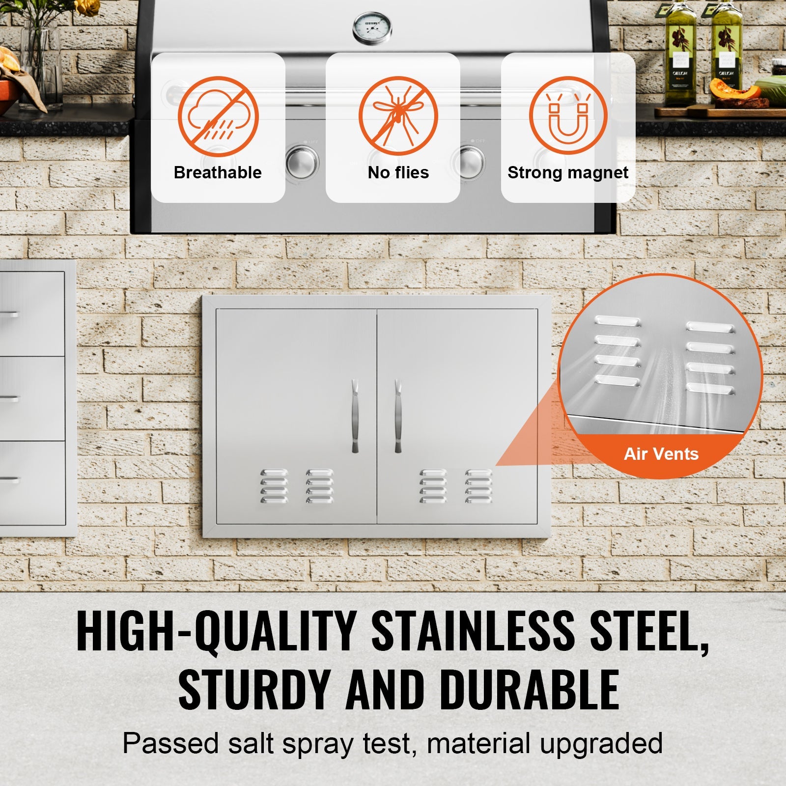 BBQ Access Door, 30W x 21H Inch Double Stainless Steel Outdoor Kitchen Door