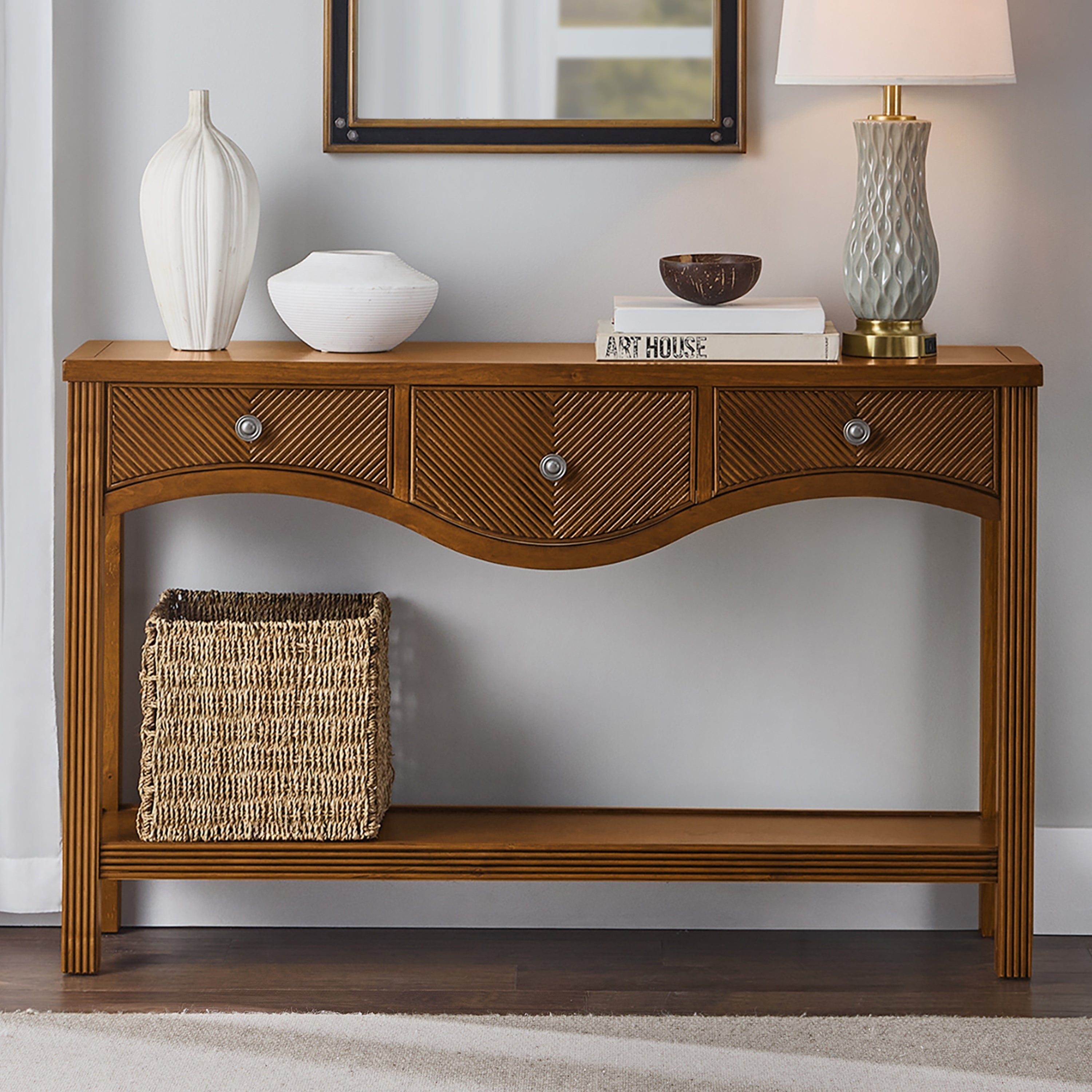52'' Fluted Wood Console Table with 3 Drawers