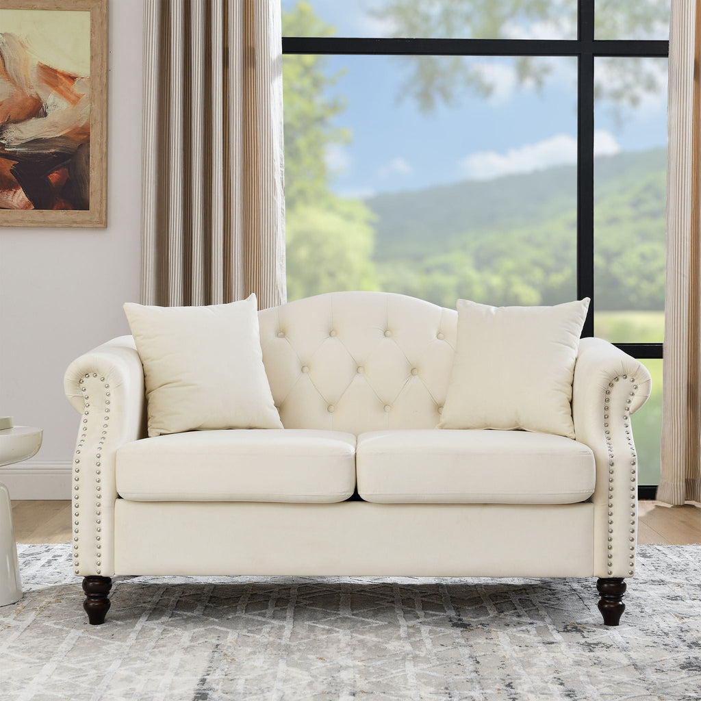 2 Seater Chesterfield Sofa With Rolled Arms And Nailhead Trim For Living Room