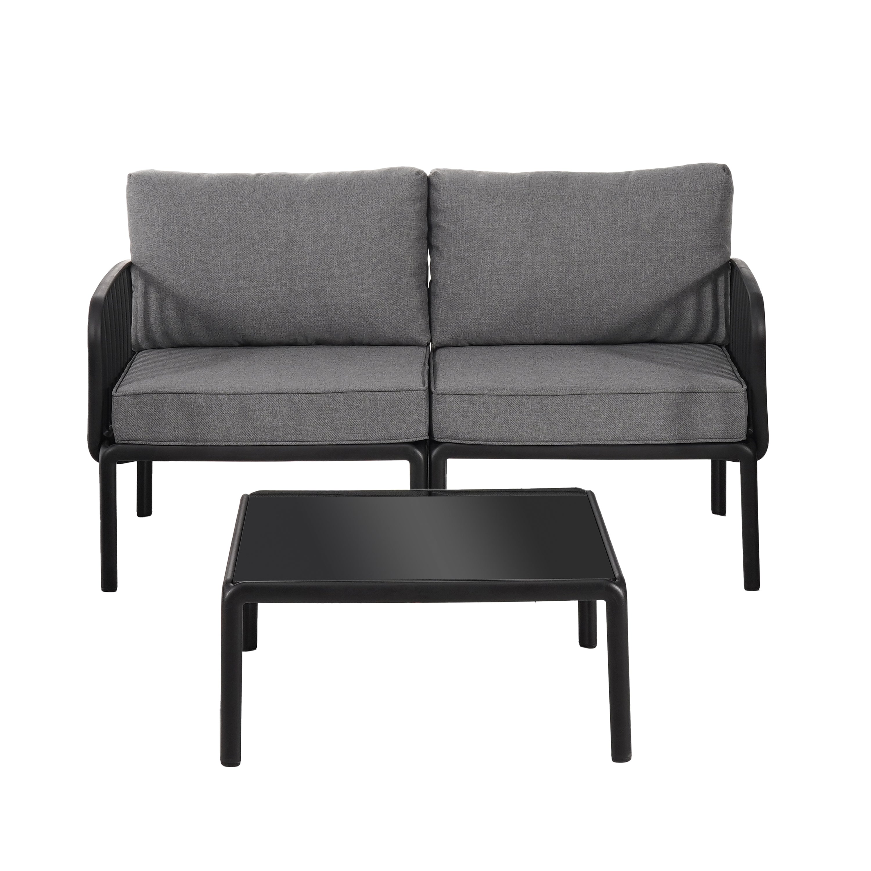 3 Piece Patio Conversation Sets, Modern Outdoor Patio Sectional Furniture Set with Square Coffee Table