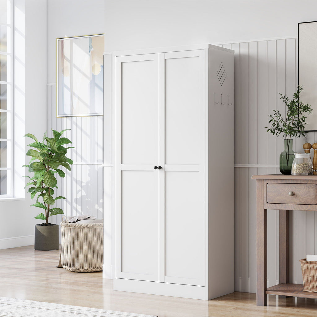 Kitchen Pantry Cabinet Adjustable Storage With 4 Shelves, Heavy Duty Freestanding Pantry Organizer - White