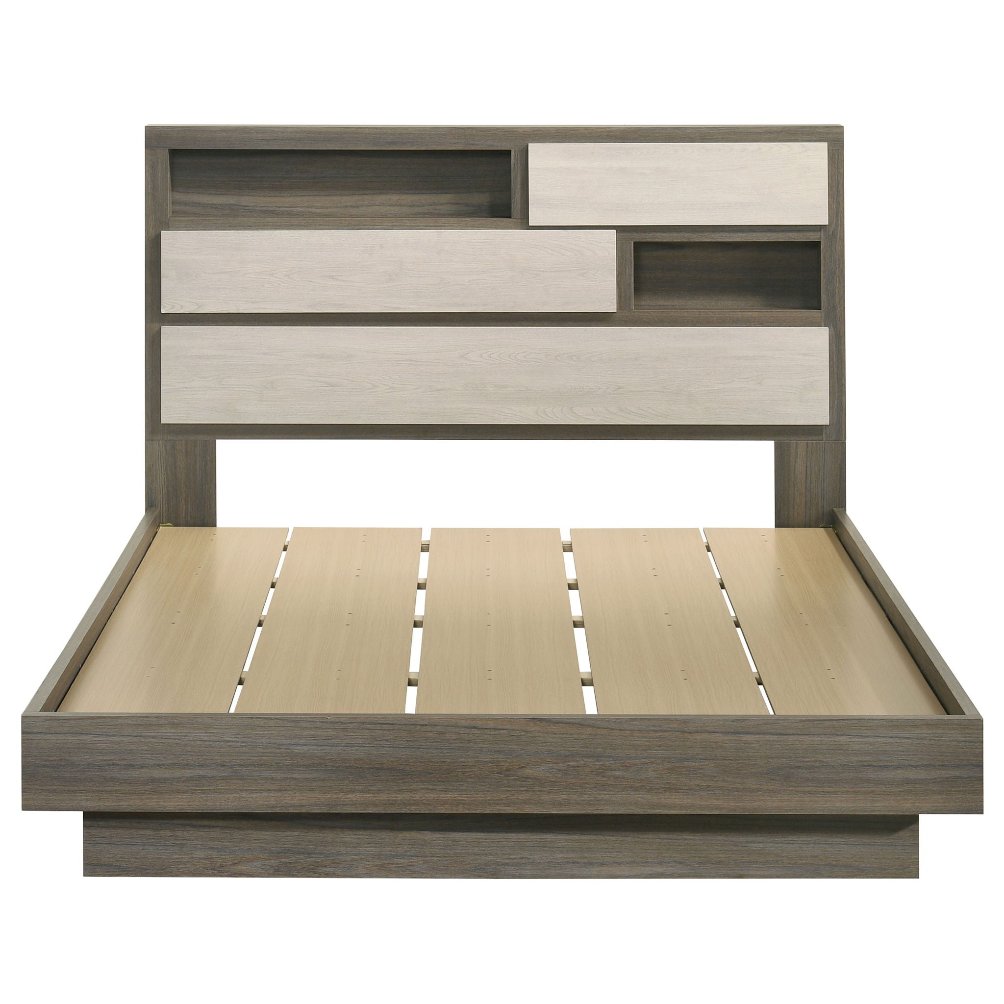 Fenwick Queen Bed Bookcase Headboard Grey Oak