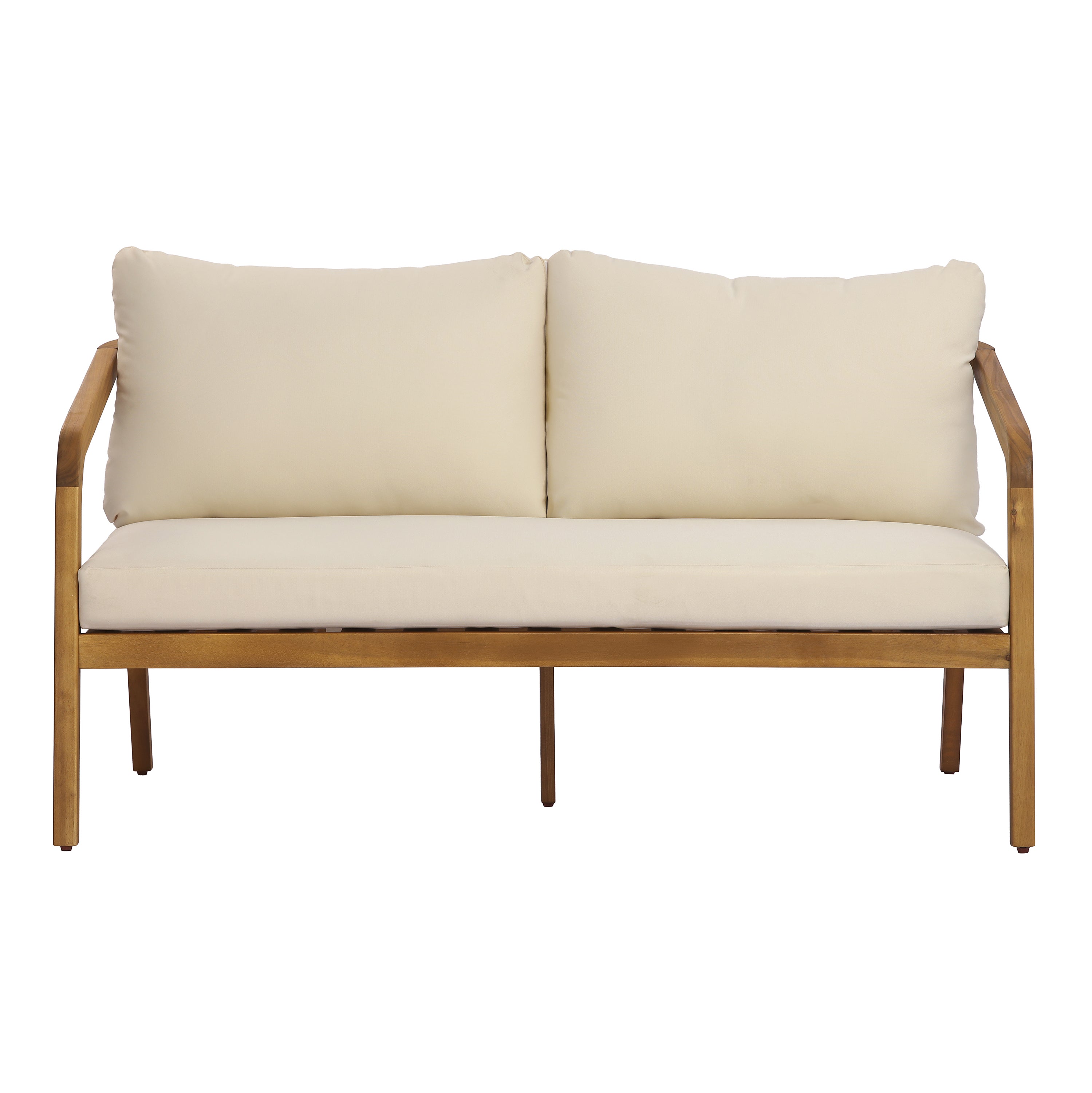 2-Piece Outdoor Loveseat & Coffee Table Set Acacia Wood Frame with PE Wicker Back & Water-Resistant Cushions