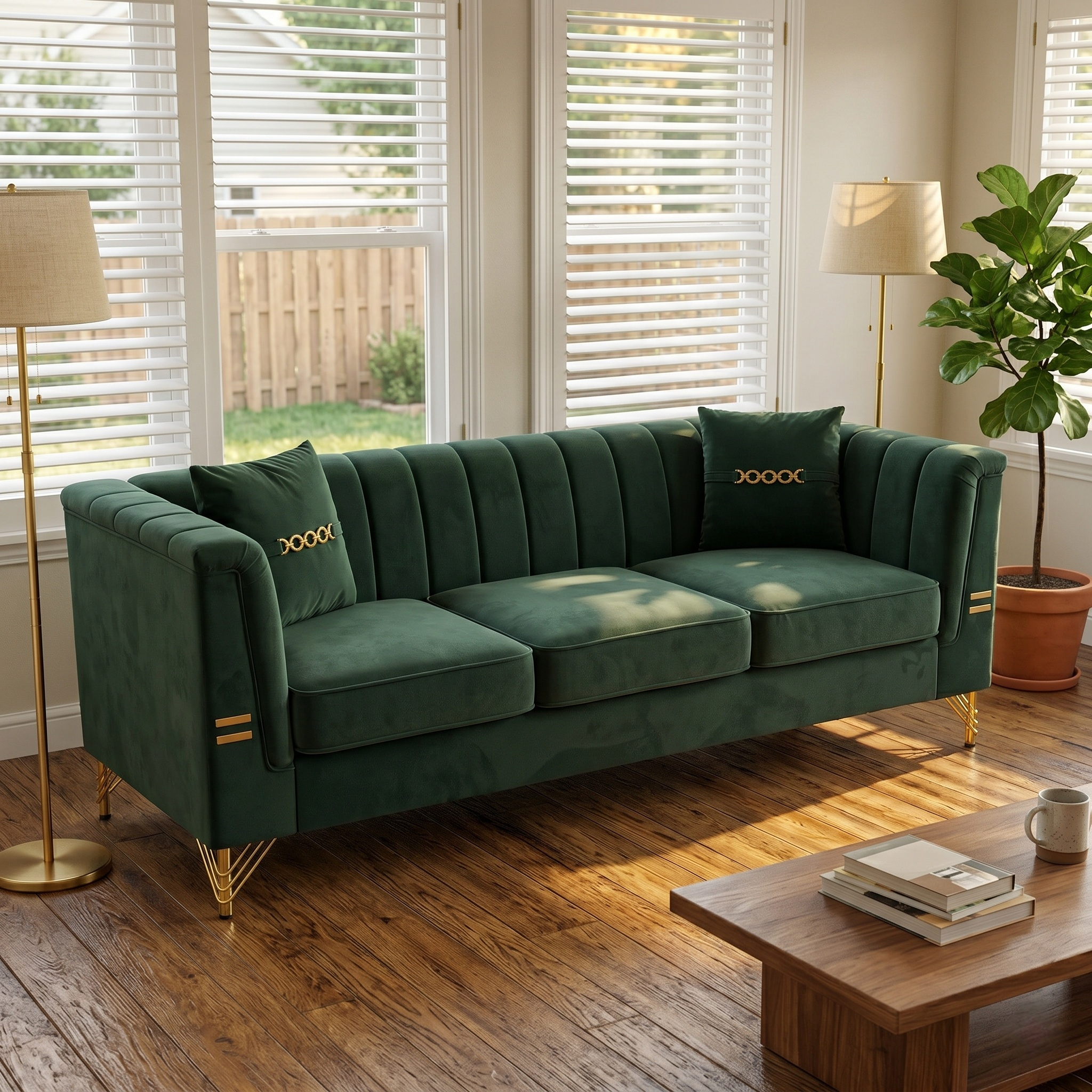FX-P82B-GR Velvet Sofa