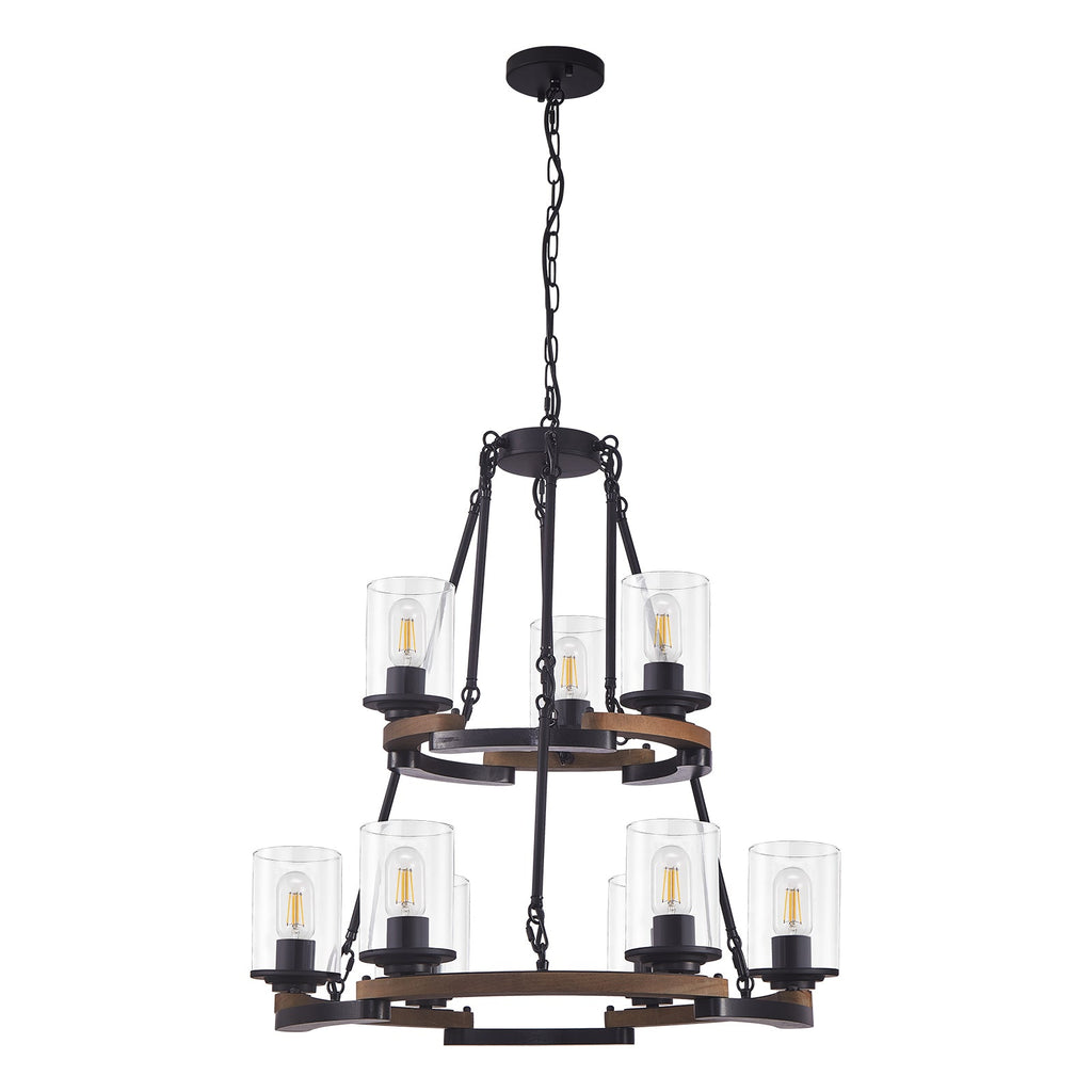 9-Light Vintage Wagon Wheel Chandelier