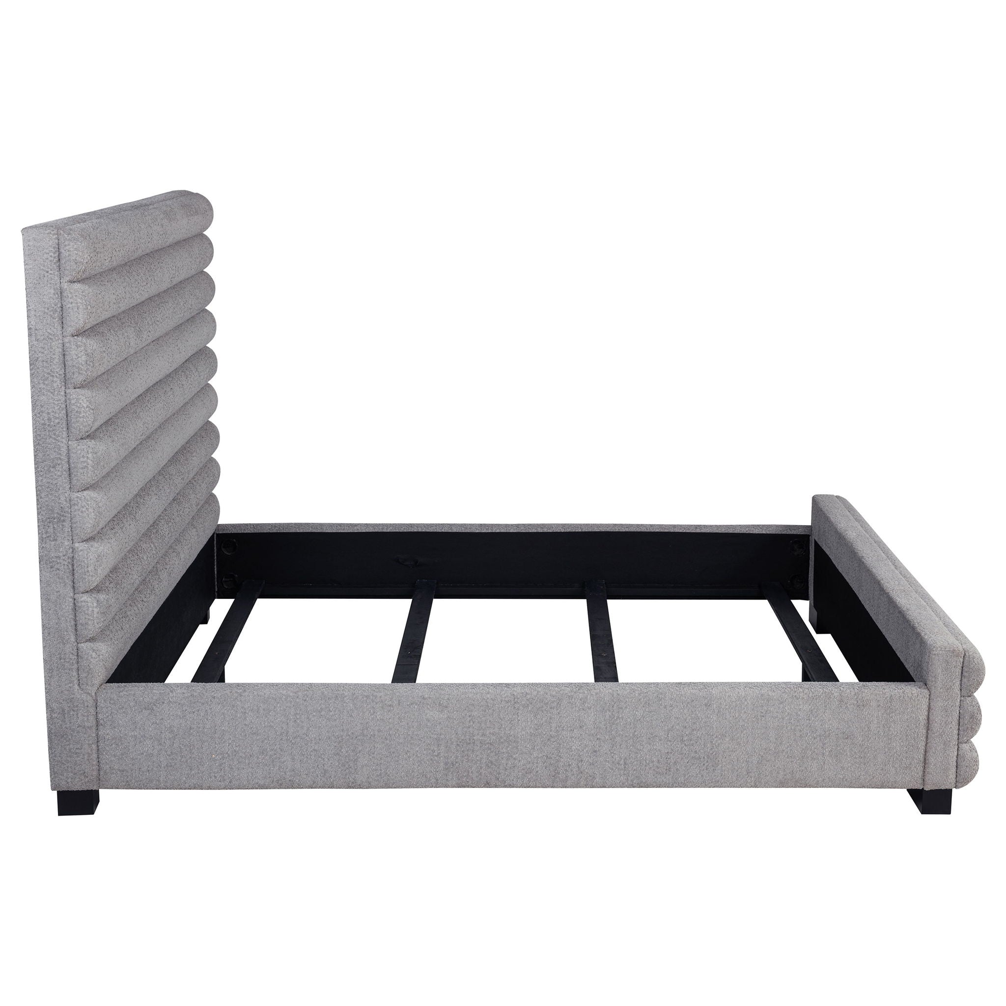 Queen Bed With Textured, And Tufted Headboard - Gray