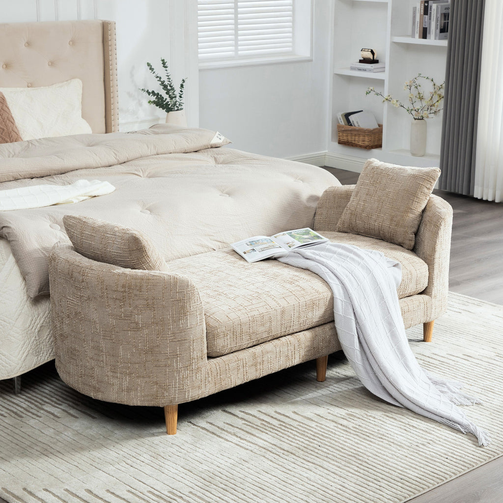 77.17" Wide Modern Upholstered End of Bed Bench with Armrests