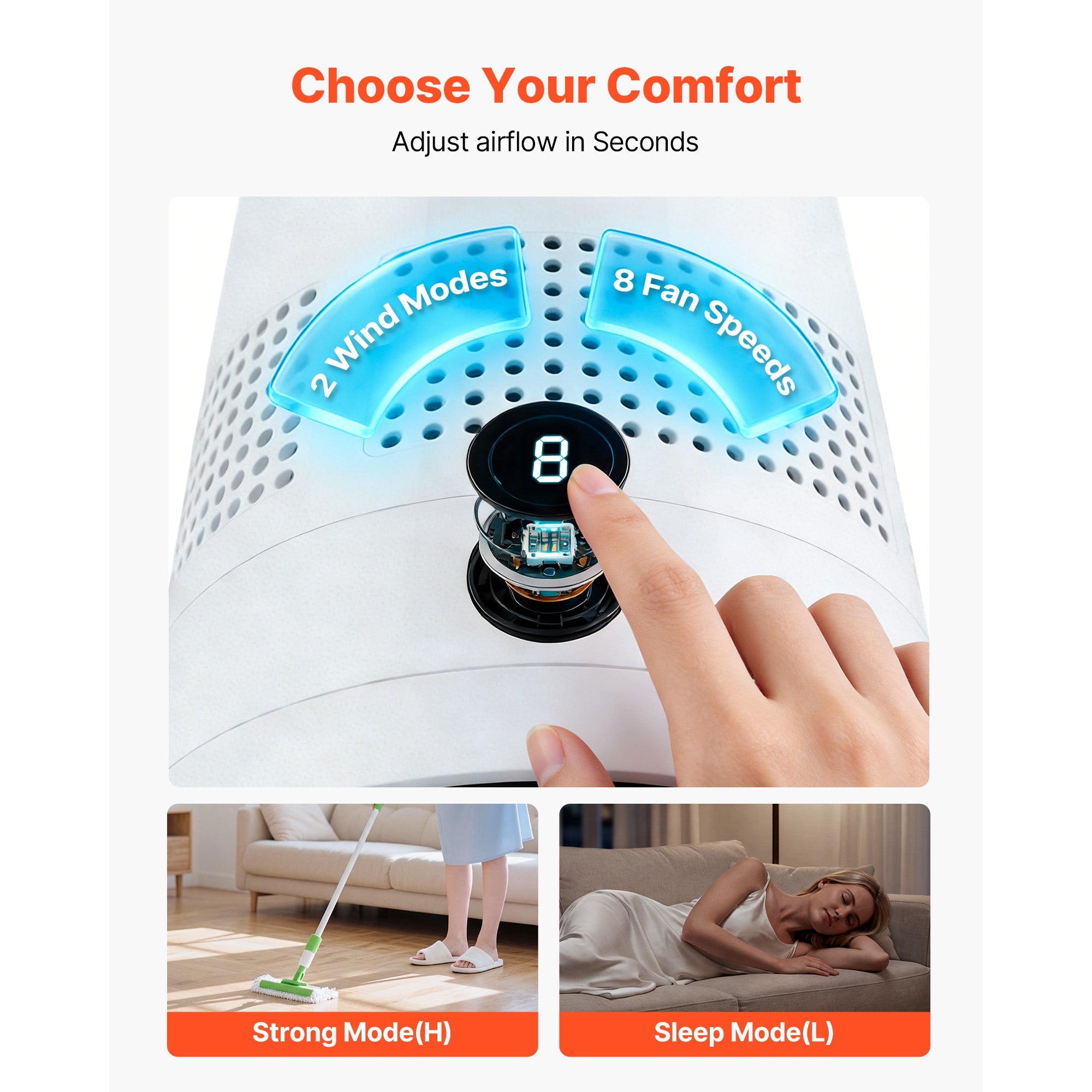 Bladeless Tower Fan, 80° Oscillating Standing Fan with Remote