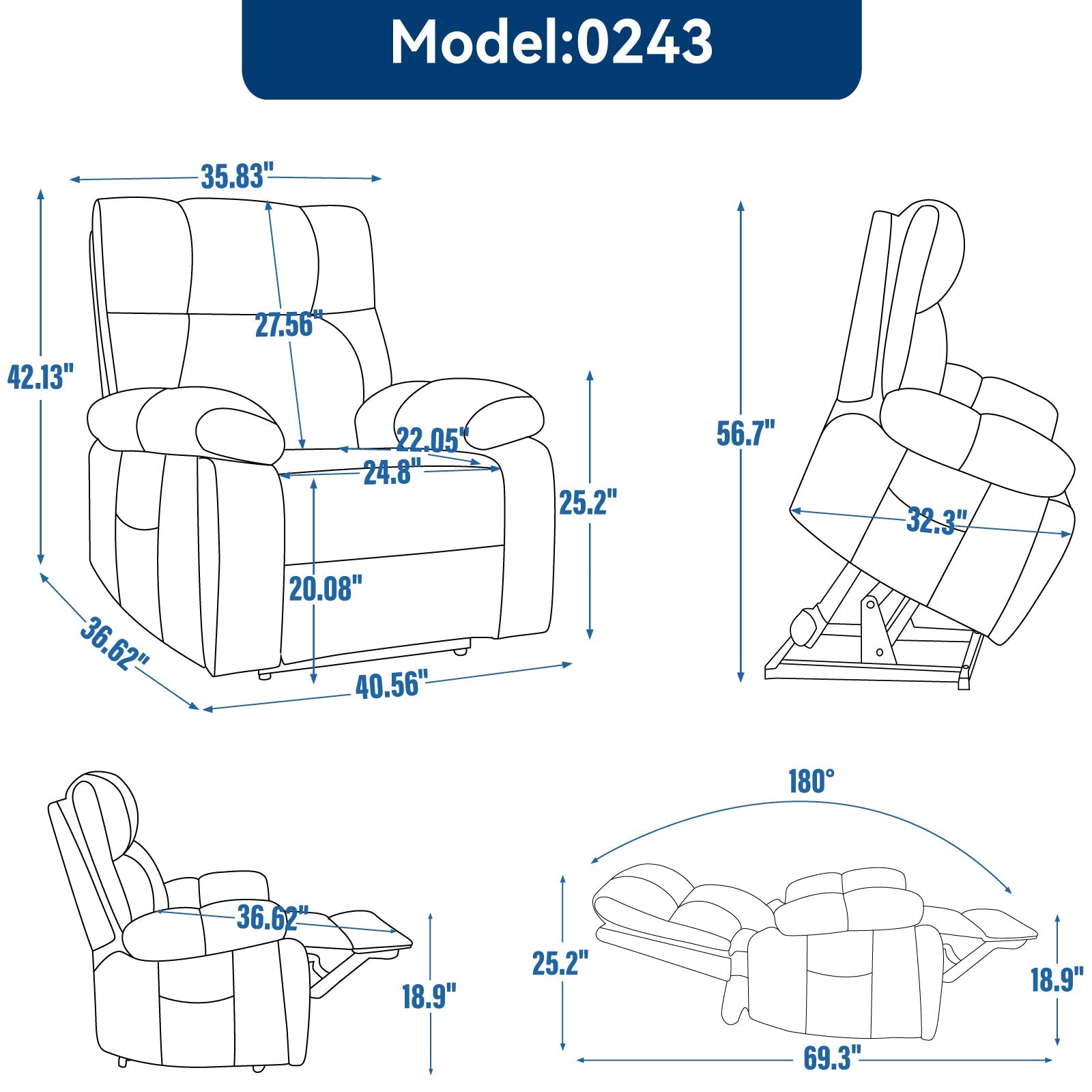 Grey Heat Massage Dual Motor Electric Power Lift Recliner