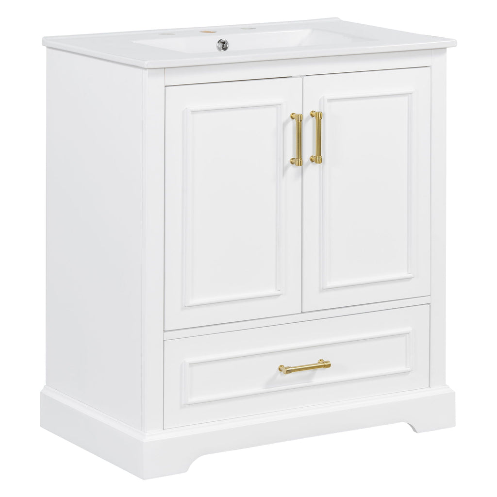 Bathroom Vanity With Sink, 1 Divided Drawer And 2 Soft Close Doors With Double Shelf