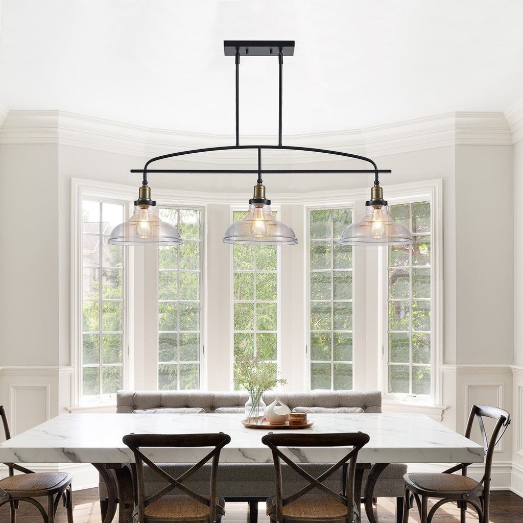 Industrial 3-Light Pendant Chandelier with Clear Glass Shades