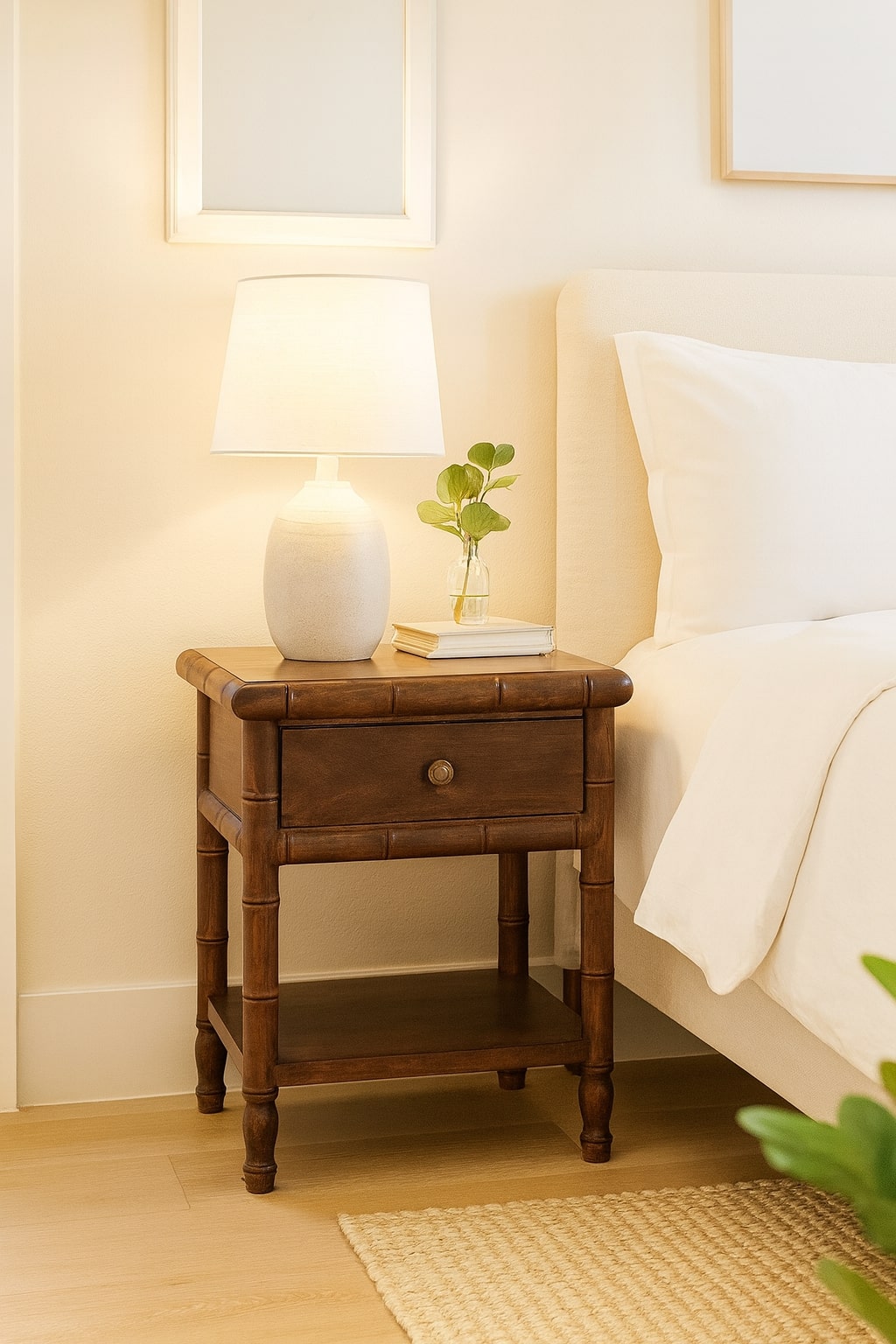 Solid Wood Bamboo Carved Bedside Table