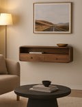 Solid Wood Floating Console, 2-Drawers, 1 Open Slot