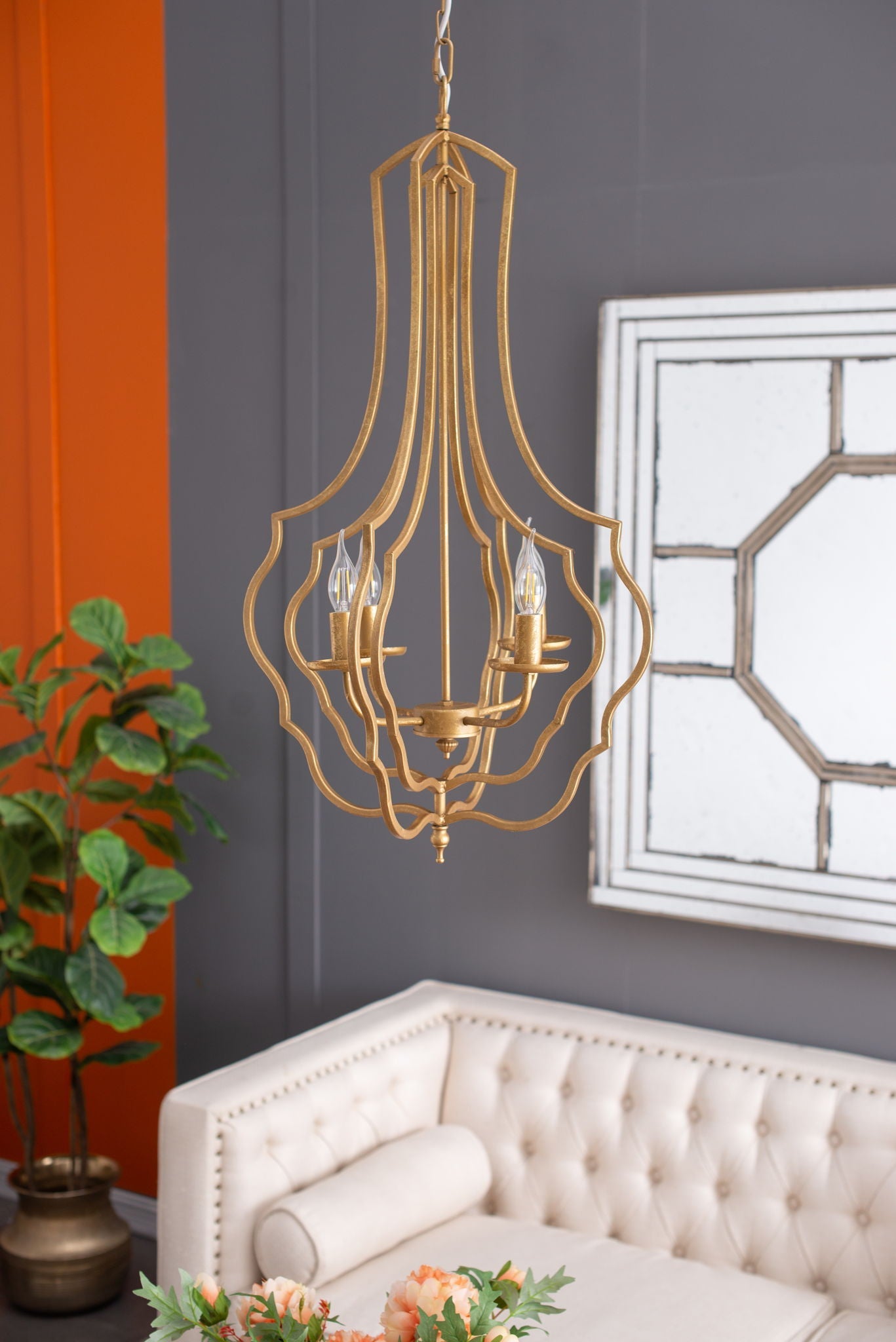 4 Light Chandelier, Hanging Light Fixture With Adjustable Chain For Kitchen, Bulb Not Included - Gold