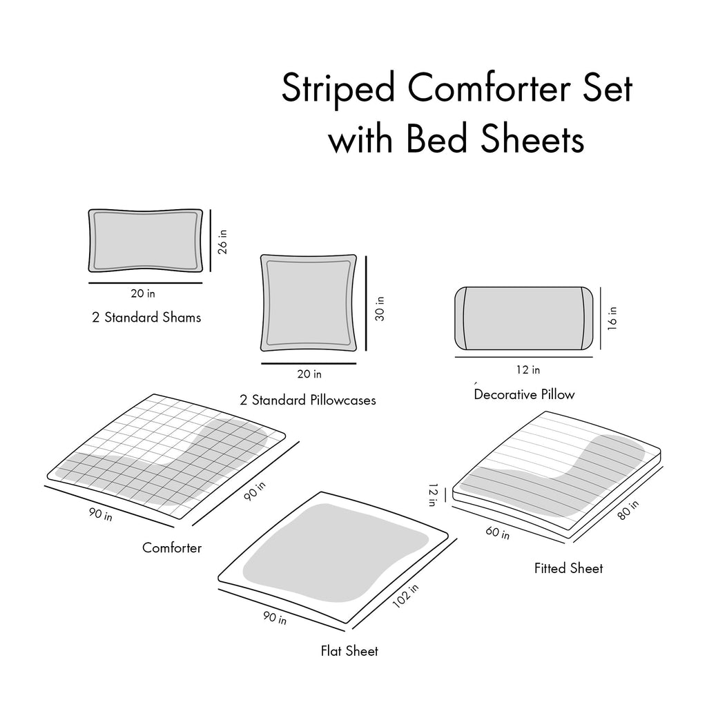 Queen Striped Comforter Set with Bed Sheets