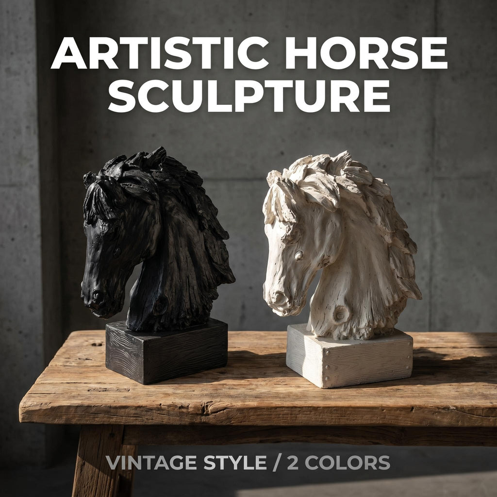Black Rustic Horse Head Sculpture with Base