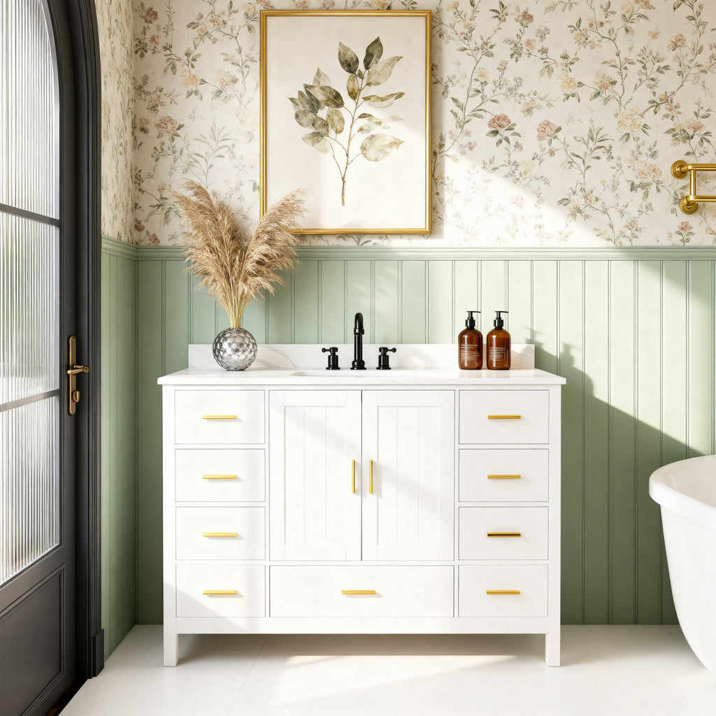 48" Modern Solid Wood Bathroom Vanity with Sink, 49" Carrara